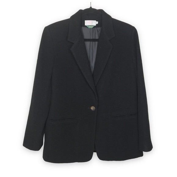 Vintage Parisian Signature Petite Wool Cashmere Black Blazer Women's Size 10P - Picture 1 of 11